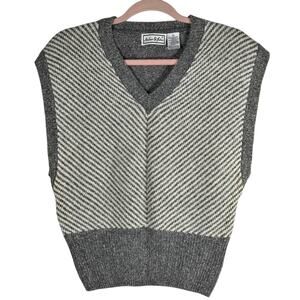 Andrew St. John Sweater Vest Women Large Gray V Neck Silk Linen Angora Blend VTG